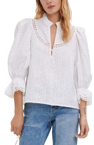 Maje + Limoges Embroidered Cotton Blouse
