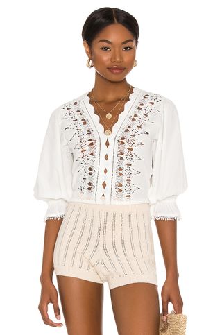 Free People + Louella Embroidered Top in White