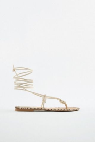 Zara + Lace Up Tied Flat Leather Sandals