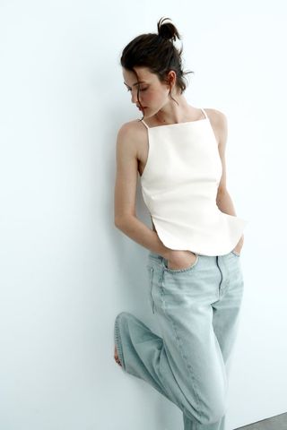 Zara + Open Back Linen Blend Top