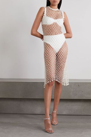 Supriya Lele + Sequined Embroidered Open-Knit Midi Dress