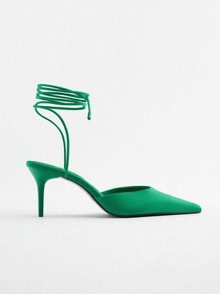 Zara + Lace Up Fabric Heels