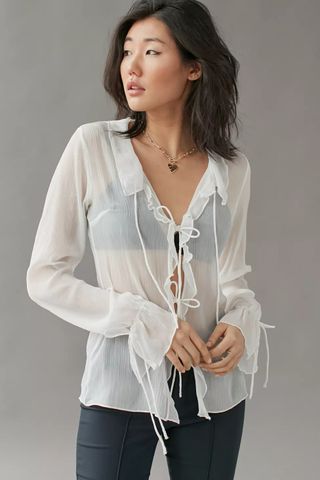 Urban Outfitters + Misty Gauze Tie-Front Blouse