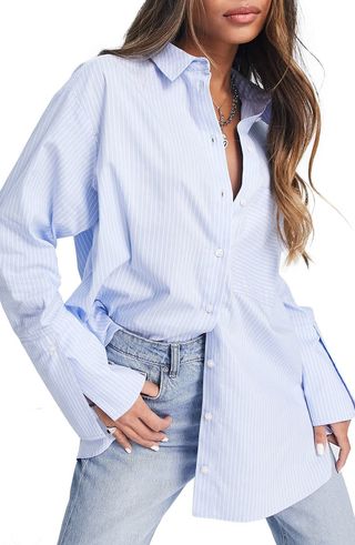 Topshop + Stripe Oversize Cotton Poplin Button-Up Shirt