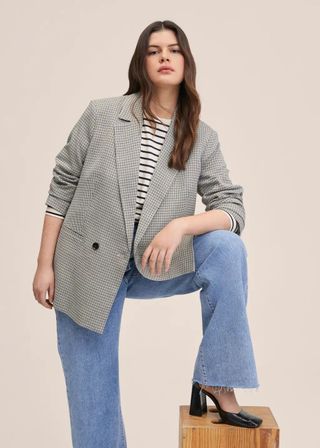 Mango + Double-Breasted Check Blazer