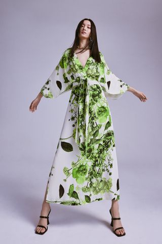 Karen Millen + Spring Green Botanical Bunches Woven Kimono Maxi