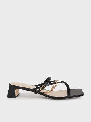 Charles & Keith + Black Chain Link Toe-Ring Sandals