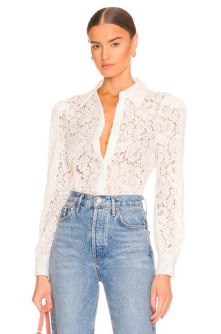 L'Agence + Jenica Lace Blouse in Ivory