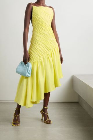 Rasario + Asymmetric Ruffled Linen-Blend Dress