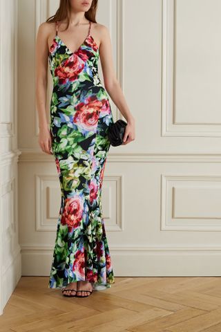 Norma Kamali + Open-Back Floral-Print Stretch-Jersey Gown