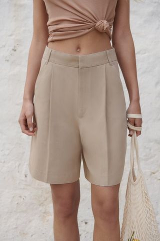 Zara + Linen Blend Bermuda Shorts