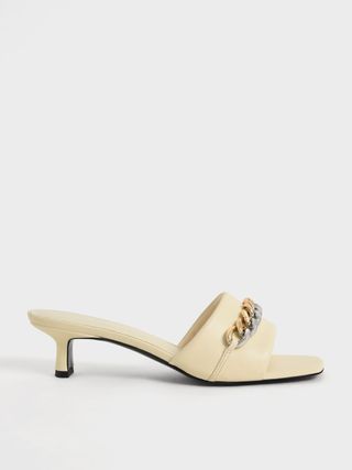 Charles & Keith + Chalk Chain-Embellished Blade Heel Mules