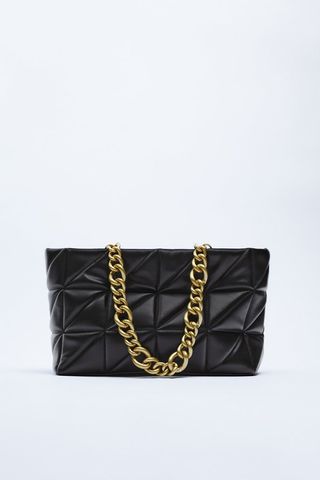 Zara + Chain Strap Quilted Tote Bag