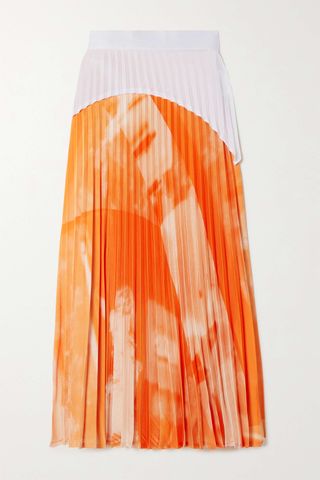 Thebe Magugu + Pleated Printed Satin Midi Skirt
