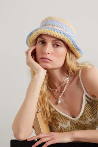 Acne Studios + Kimma Striped Crocheted Cotton Bucket Hat