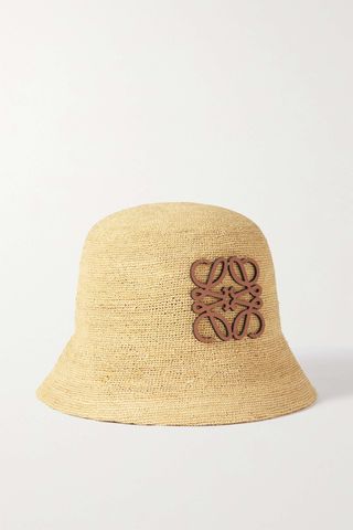Loewe x Paula's Ibiza + Anagram Leather-Trimmed Raffia Bucket Hat