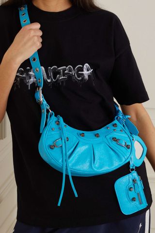 Balenciaga + Cagole XS Studded Crinkled-Leather Shoulder Bag