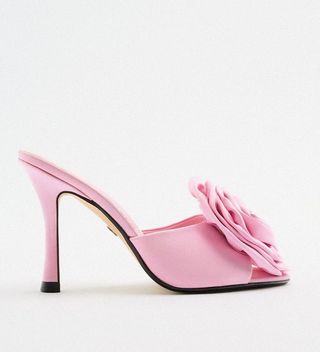 Zara + Satin Flower High Heel Slides