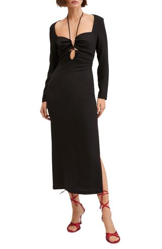 Mango + Long Sleeve Cutout Dress