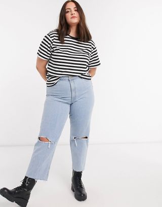 ASOS Curve + Asos Design Curve Ultimate T-Shirt in Black and White Stripe