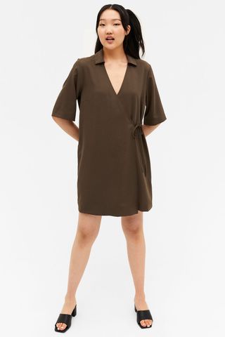 Monki + Brown Flowy Wrap Dress