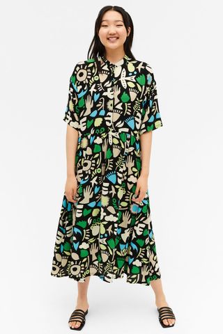 Monki + Playful Print Grandpa Collar Dress