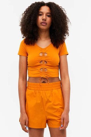 Monki + Orange Cropped Top with Drawstring