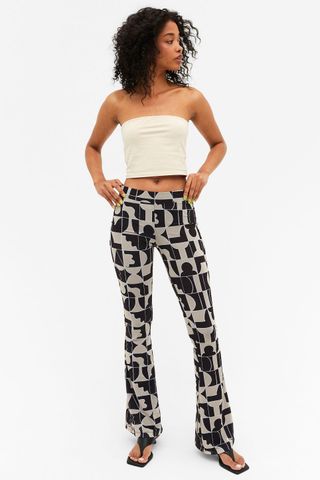 Monki + Printed Stretch Flared Trousers