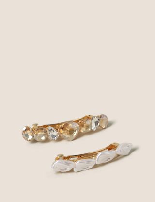 M&S Collection + Rhinestone Pearl Hair Clip 2 Pack