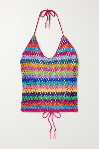 Rose Carmine + Metallic Crochet-Knit Cover Up
