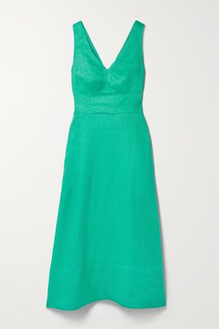 Saloni + Rachel Bow-Embellished Linen Dress