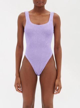 Hunza G + Square-Neck Crinkle-Knit Swimsuit