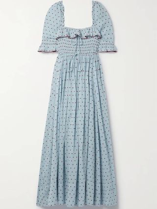 Dôen + Sol Shirred Swiss-Dot Organic Cotton-Voile Maxi Dress