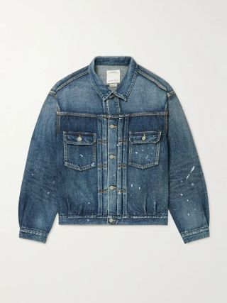Visvim + Paint-Splattered Distressed Selvedge Denim Jacket
