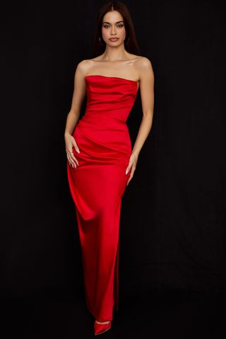 House of CB + Adrienne Scarlet Satin Strapless Gown