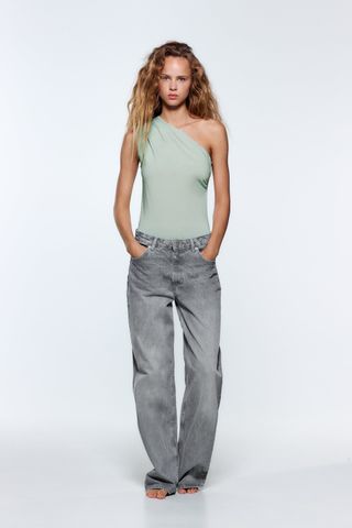 Zara + Ruched Asymmetric Bodysuit
