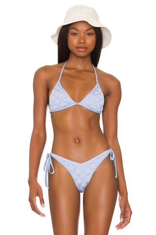 Frankies Bikinis + Ivy Puff Bikini Top in Baby Blue