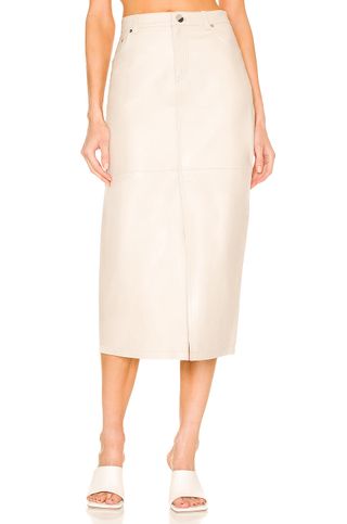 Song of Style + Marie Leather Midi Skirt in Cream