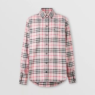 Burberry + Embroidered Logo Check Cotton Oversized Shirt