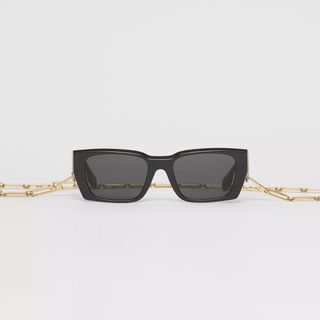Burberry + B Motif Rectangular Frame Sunglasses With Chain