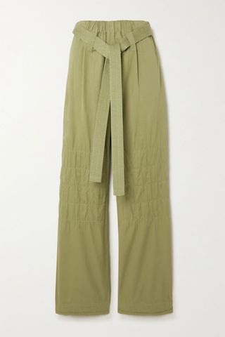 Stella Mccartney + Belted Washed Organic Cotton-Blend Twill Wide-Leg Trousers