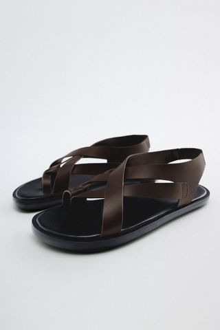 Zara + Toe Post Flat Leather Sandals
