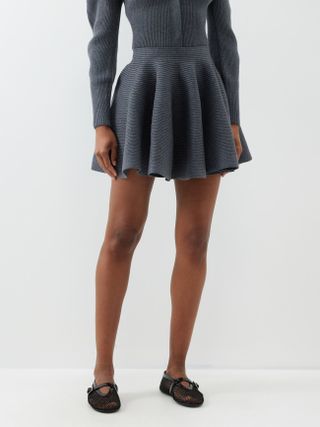 Alaïa + Flared Rib-Knit Wool-Blend Mini Skirt