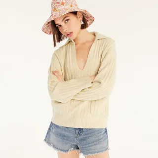 J.Crew + Collared Cotton-Bouclé Beach Sweater