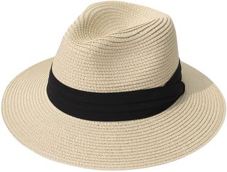 Lanzom + Wide Brim Straw Panama Roll Up Hat
