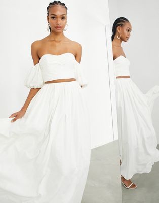 Asos Edition + Linen Full Maxi Skirt in Ivory