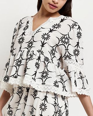 River Island + Embroidered Blouse
