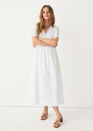 & Other Stories + Scalloped Embroidered Midi Dress