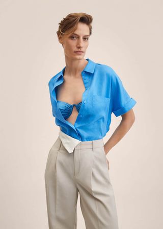 Mango + Linen-Blend Short-Sleeve Shirt