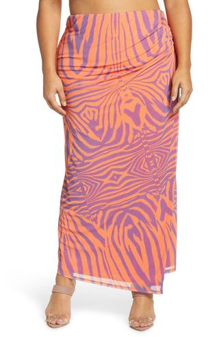Afrm + Dita Zebra Print Ruched Side Maxi Skirt